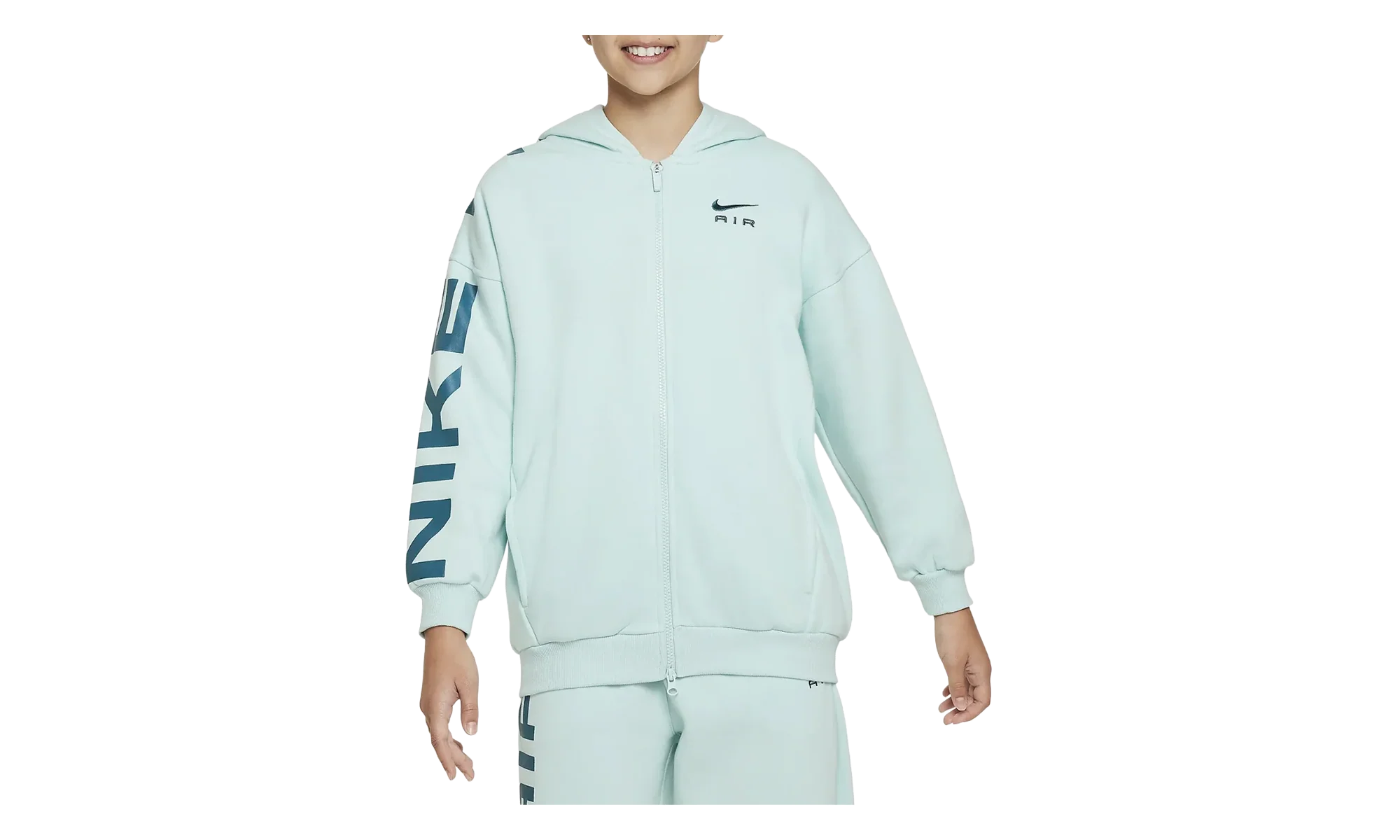 Air Club Fleece Girls' Oversized Full-Zip Hoodie GS "Jade Ice / Geode Teal" FD2960 346