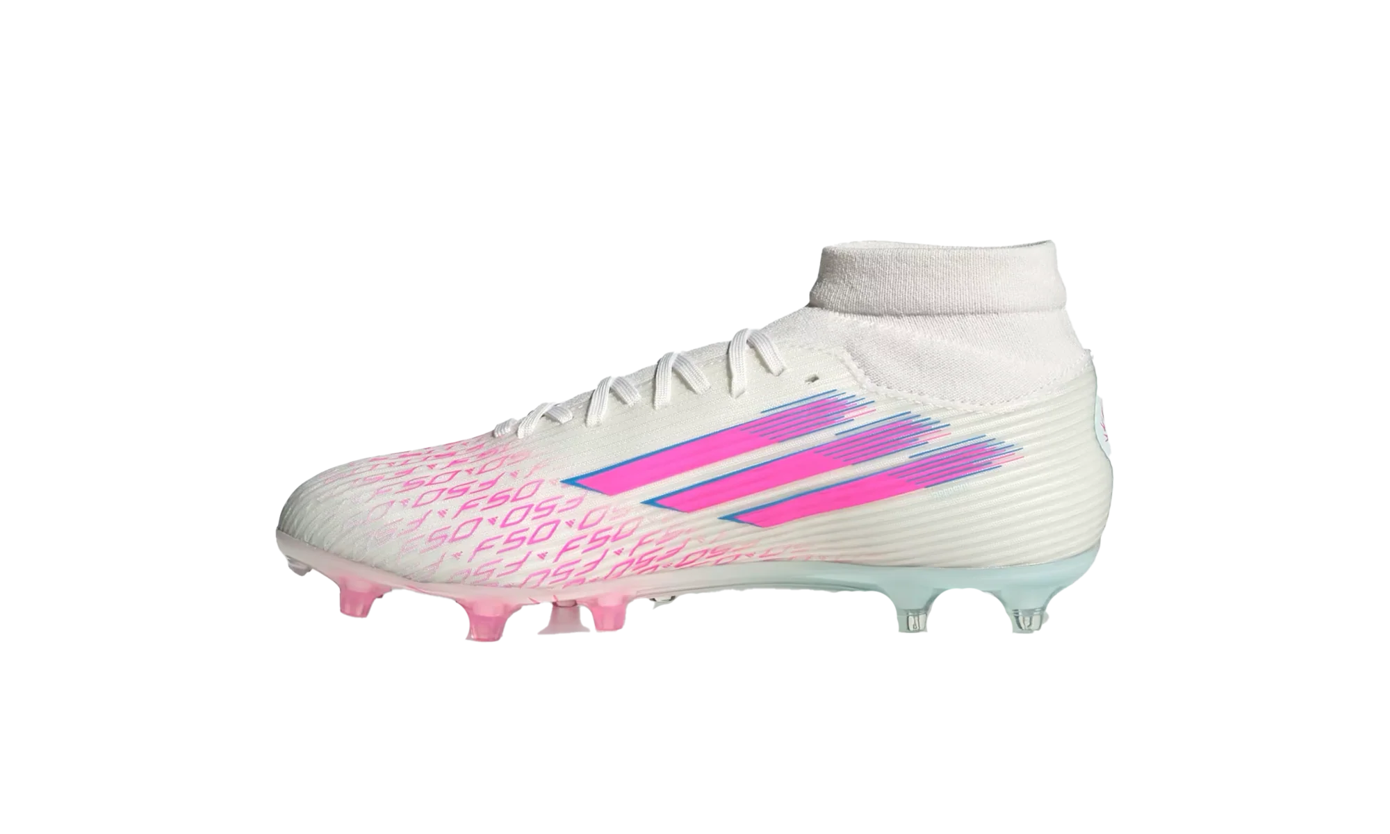 F50 League Mid-Cut FG/AG WMNS "Sparkfusion White Lucid Pink" JI0013