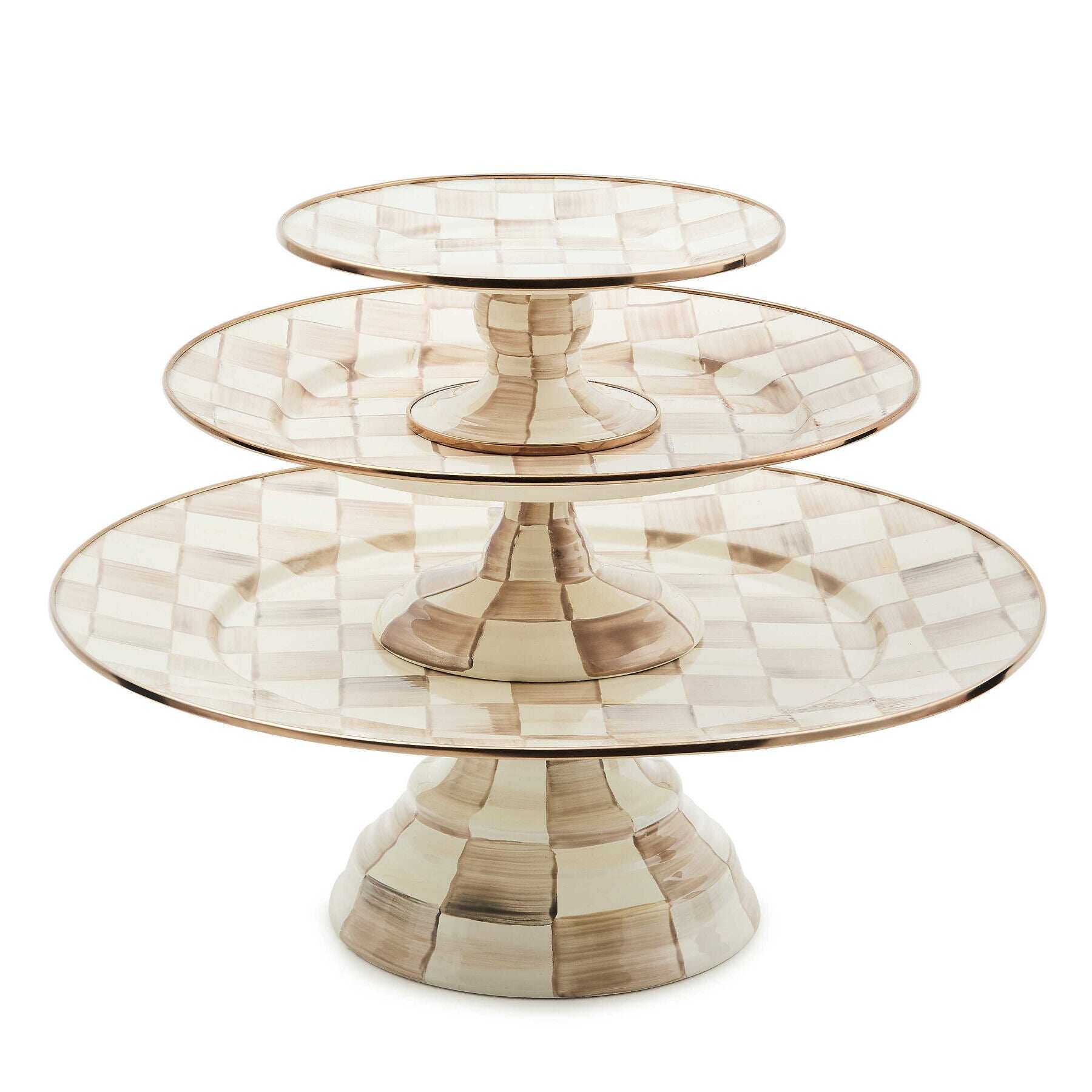 Mocha Check Mini Pedestal Platter by Mackenzie-Childs