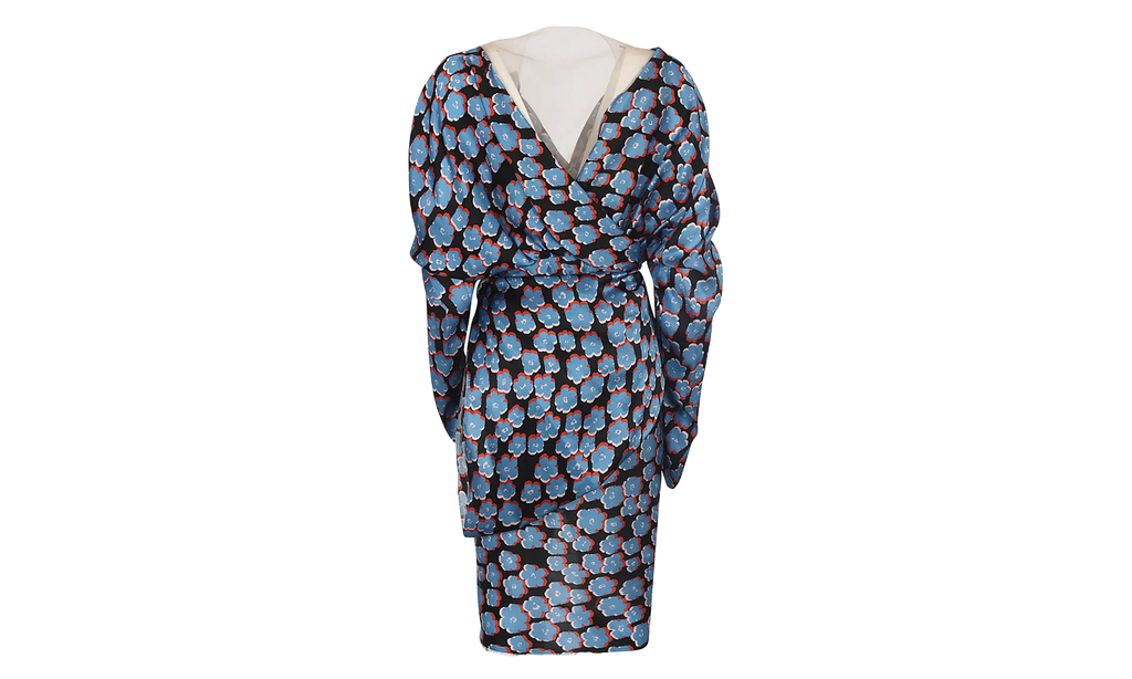 SILK FLORAL DRAPED MINI DRESS "Blue" RW DR0222 5307 E22 1020