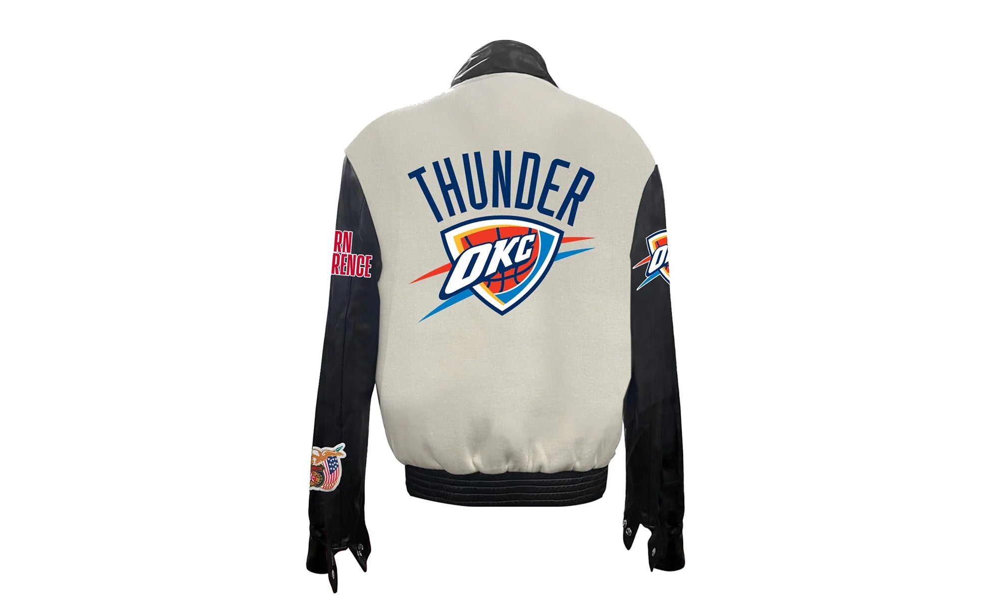 Oklahoma City Thunder Wool & Leather Varsity Jacket "White / Black" NBA 004WHTBLK OKC