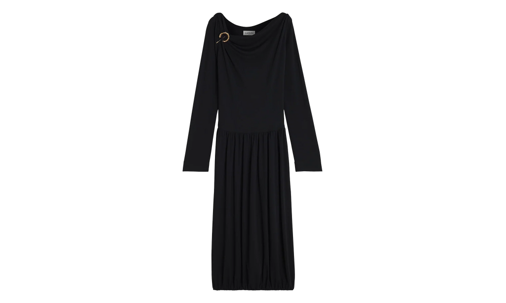 DRAPED MIDI DRESS WITH BROOCH "Black" RW DR0004 4792 P23_10
