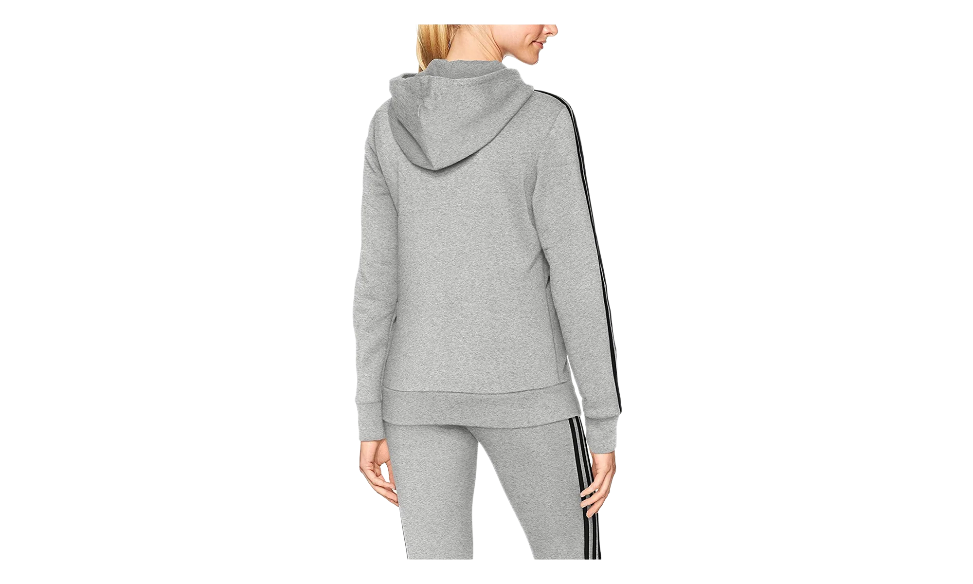 Essentials Cotton Fleece 3-Stripe Full Zip Hoodie WMNS "Grey / Black" CD2250