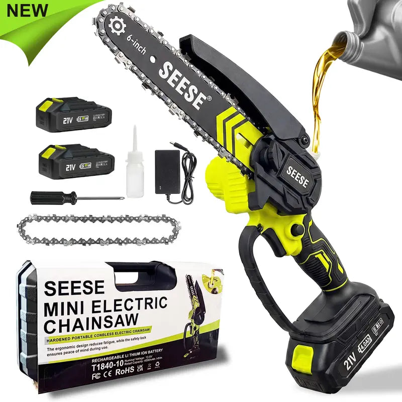 6" Brushless Mini Chainsaw with Auto Oiling, Cordless Electric Chain Saw, 2000mAh Battery