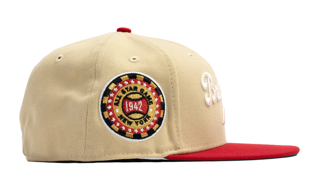 59FIFTY Brooklyn Dodgers 1942 All Star Game Fitted Hat "Vegas Gold / Scarlet" NE486
