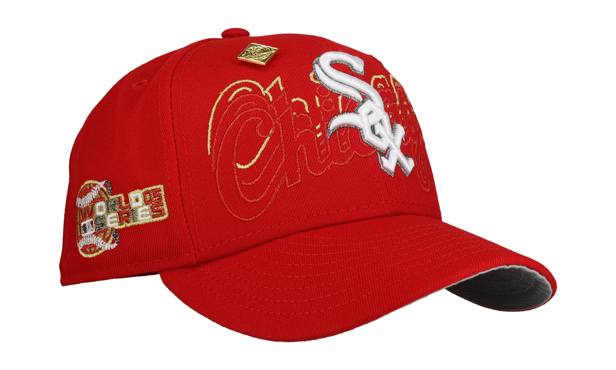 59FIFTY Chicago White Sox 2005 World Series Fitted Hat "Red Chicago Script" NE452