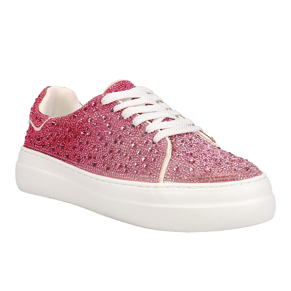 Bedazzle Rhinestone Lace Up Platform Sneakers