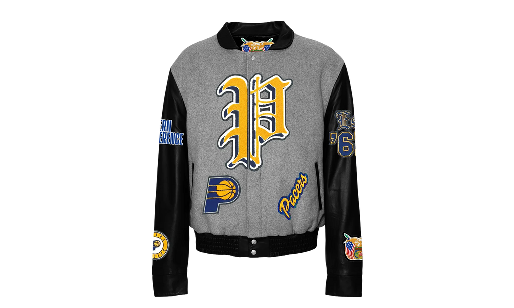 Wool & Leather Old English Varsity Jacket "Indiana Pacers" NBA 004GRY PACERS
