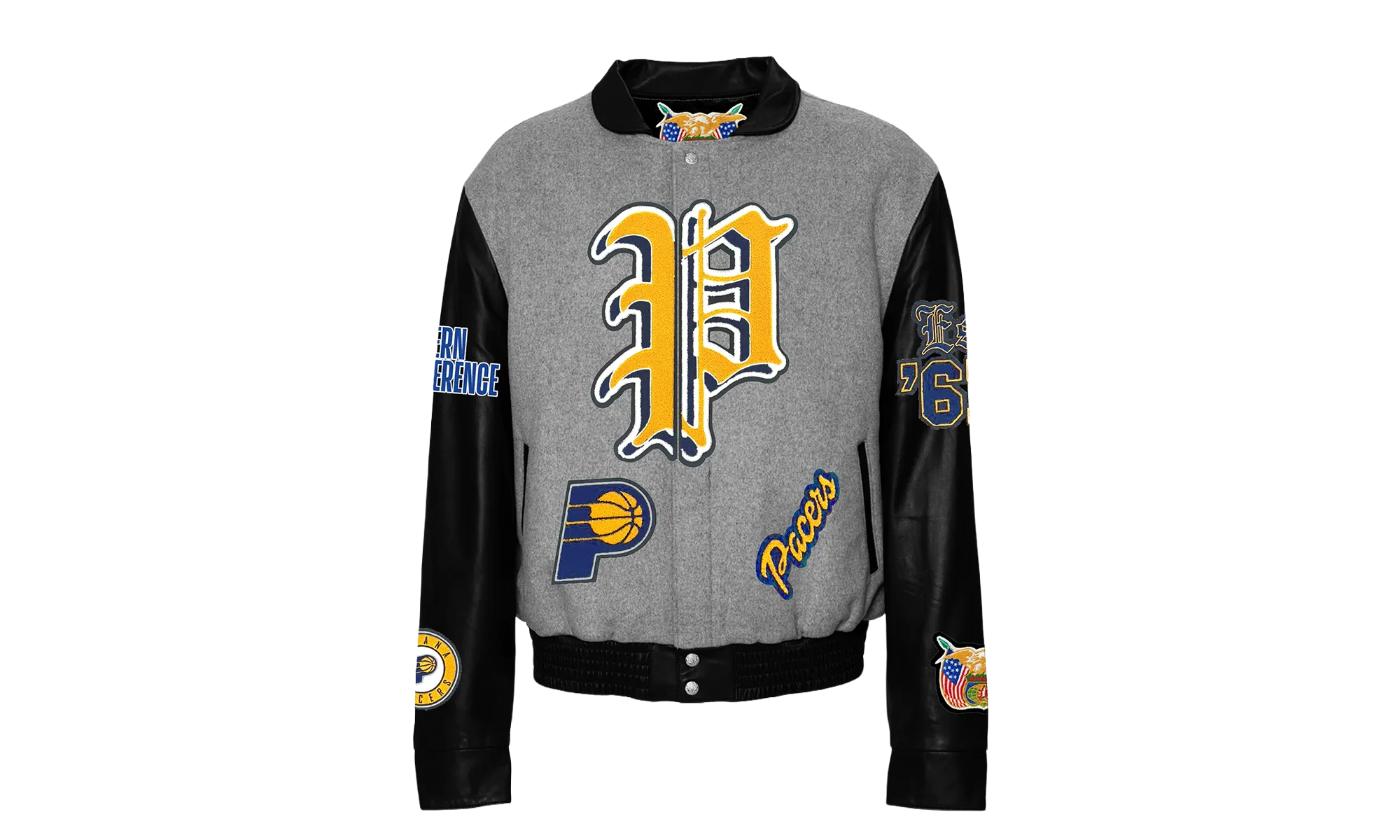 Wool & Leather Old English Varsity Jacket "Indiana Pacers" NBA 004GRY PACERS