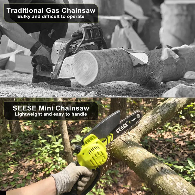 6" Brushless Mini Chainsaw with Auto Oiling, Cordless Electric Chain Saw, 2000mAh Battery
