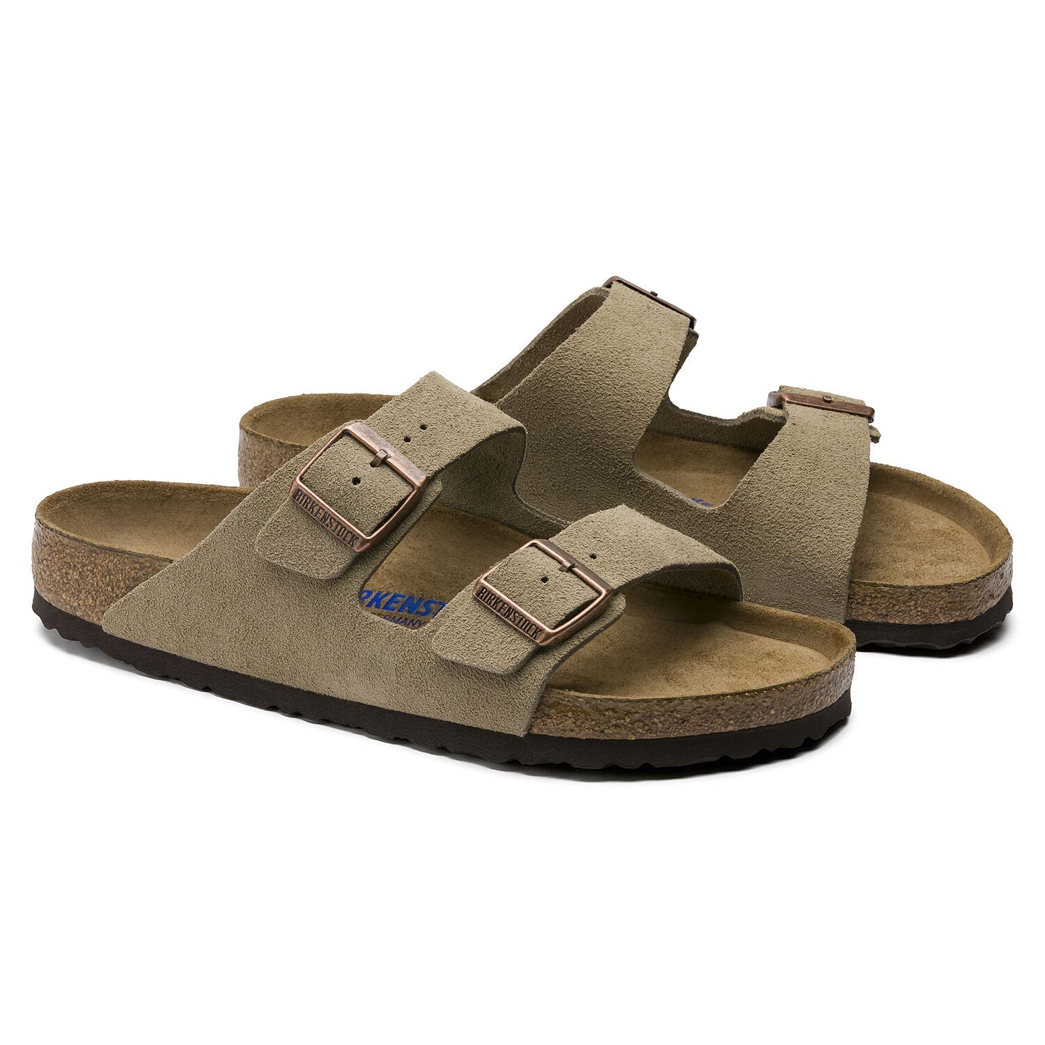 Arizona Suede Leather Soft Footbed Sandal in Taupe