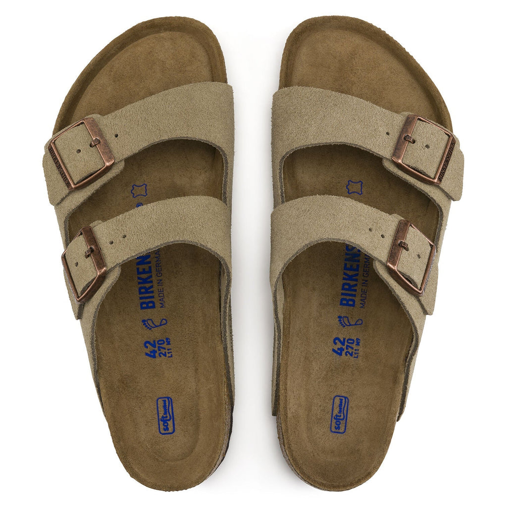 Arizona Suede Leather Soft Footbed Sandal in Taupe
