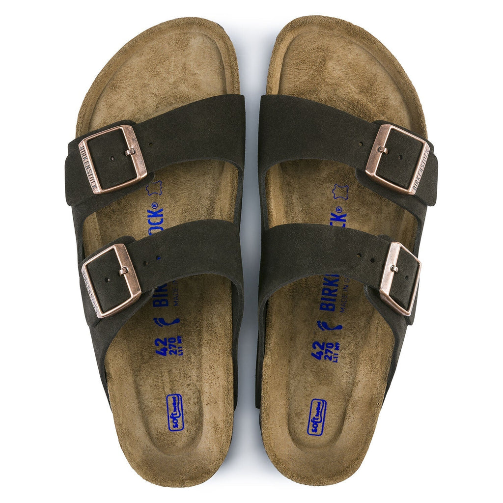 Arizona Suede Leather Soft Footbed Sandal in Mocha