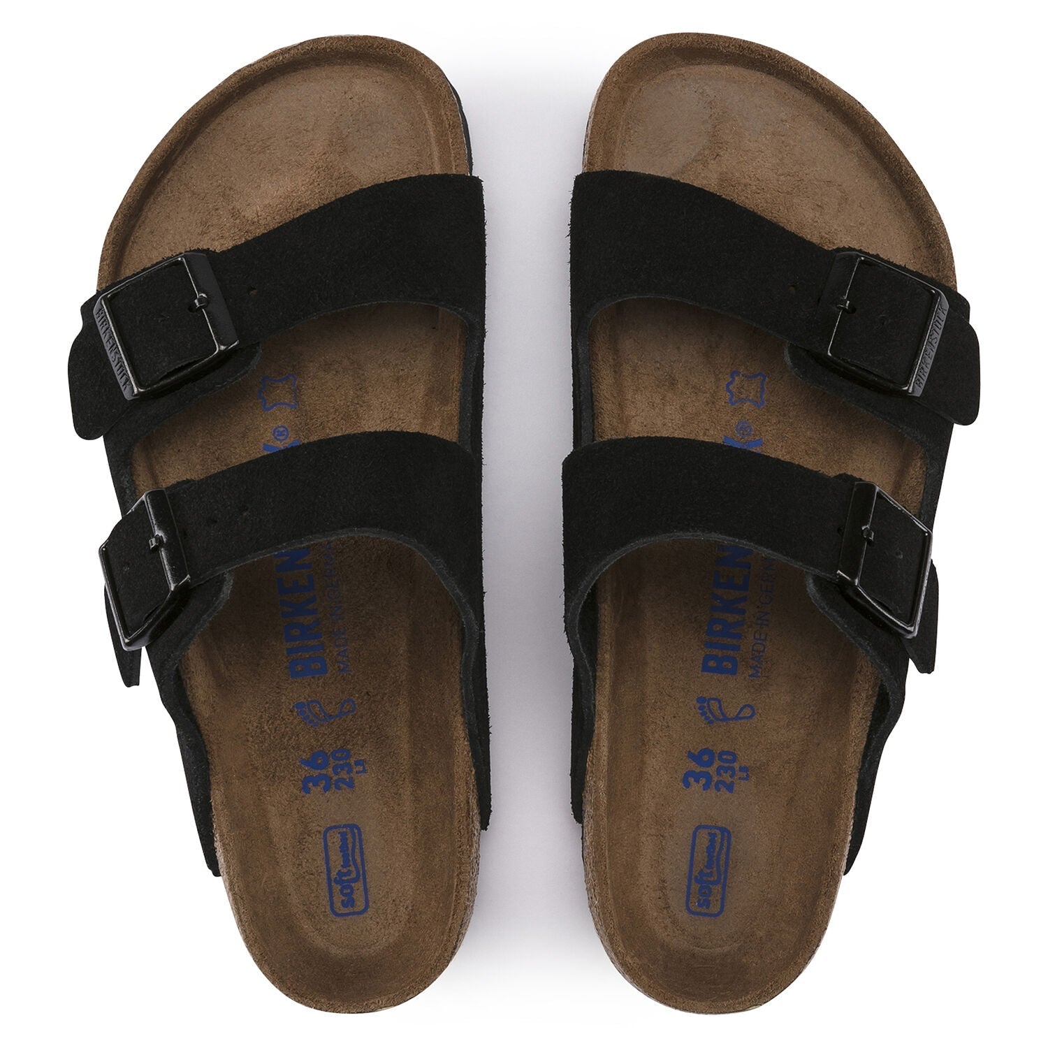 Arizona Suede Leather Soft Footbed Sandal in Black
