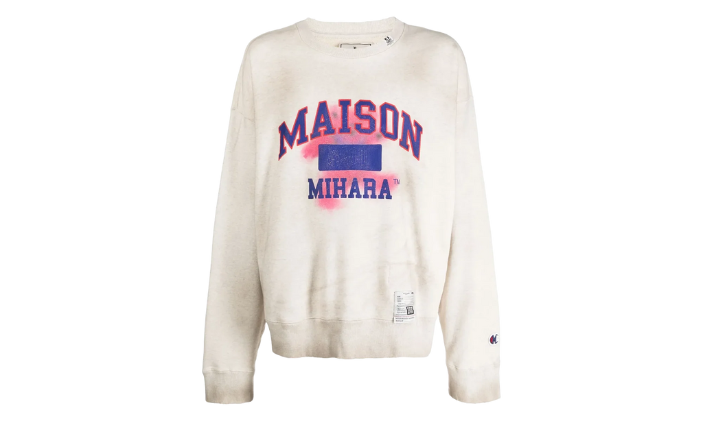 Distressed Teddy Bear Logo Crewneck Sweatshirt "Cream Multi" J10PO513 WHITE