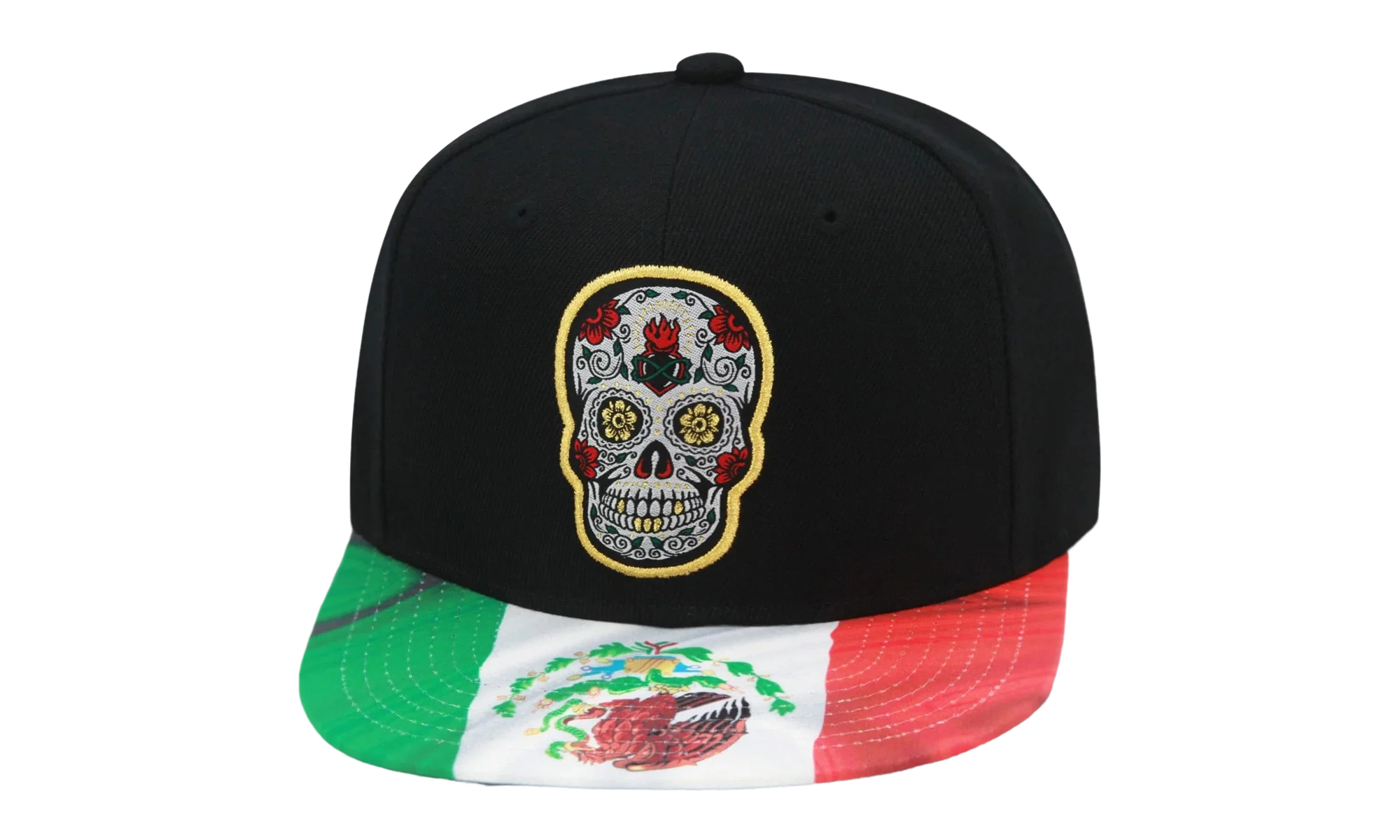 Branded Sugar Skull Snapback Cap "Mexican Flag - Black" 6HSSTD17414 MNNBLCK