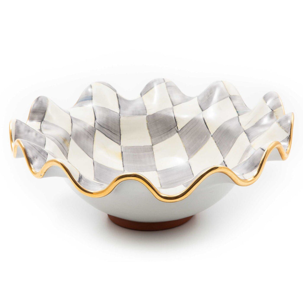 Handmade Sterling Check Medium Ceramic Fluted Serving Bowl