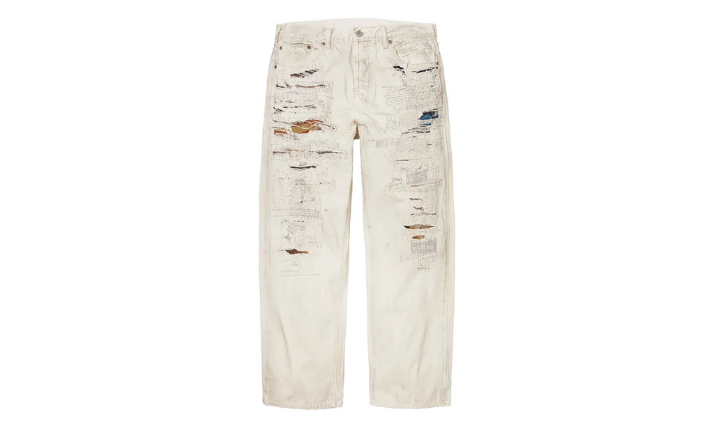 MM6 Maison Margiela Distressed Loose Fit Selvedge Jean "SS26 - Beige" SU27183