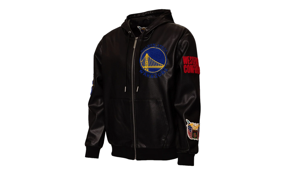 Lightweight Vegan Zip-Up Hooded Jacket "Golden State Warriors 1946" NBA 147BLKDE WAR
