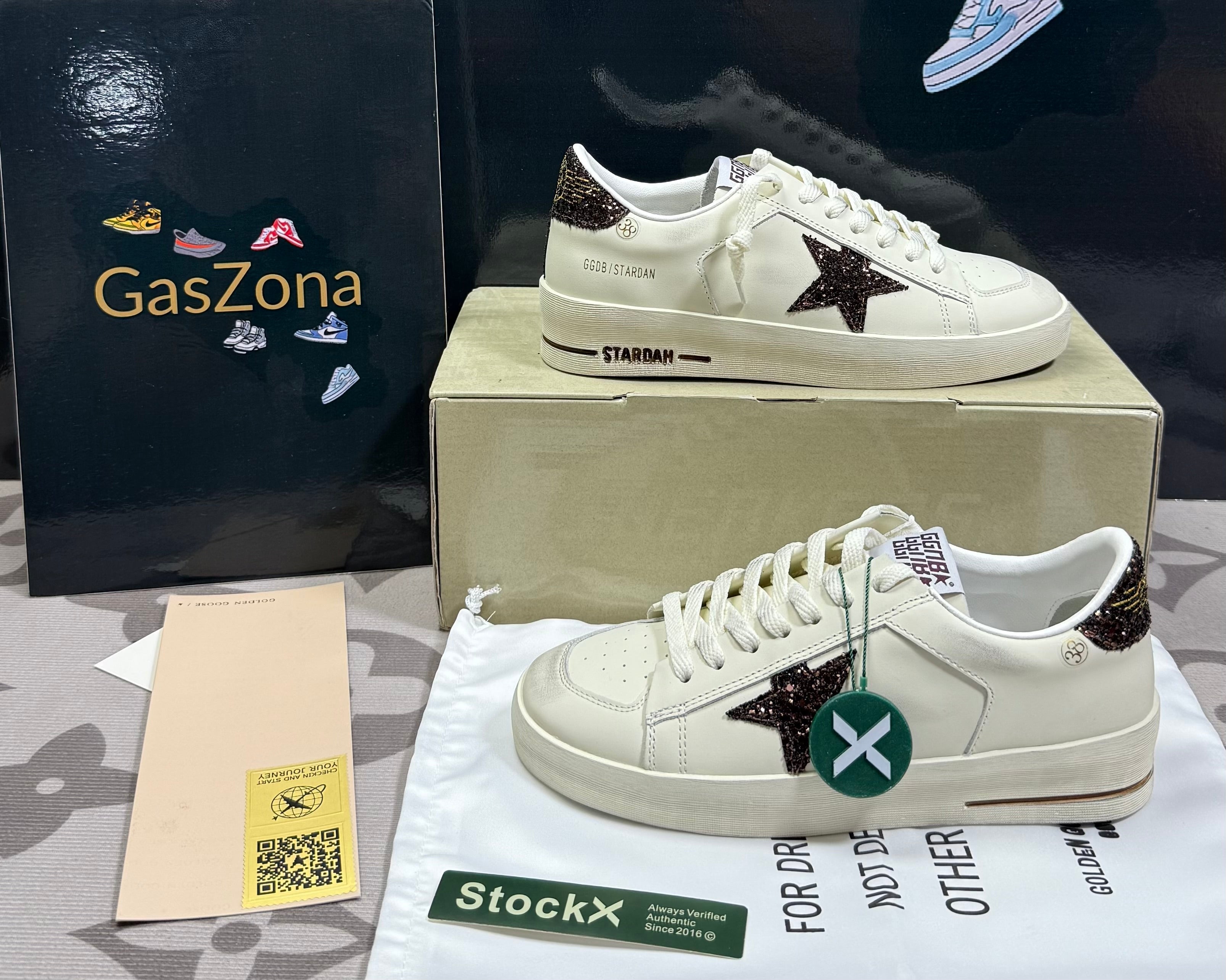 Stardan white leather brown glitter