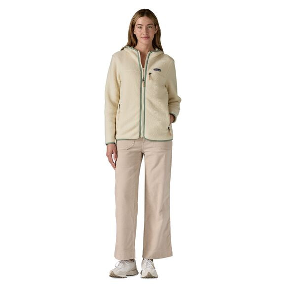 Women's Retro Pile Fleece Hoody in Natural w/ Ellwood Green