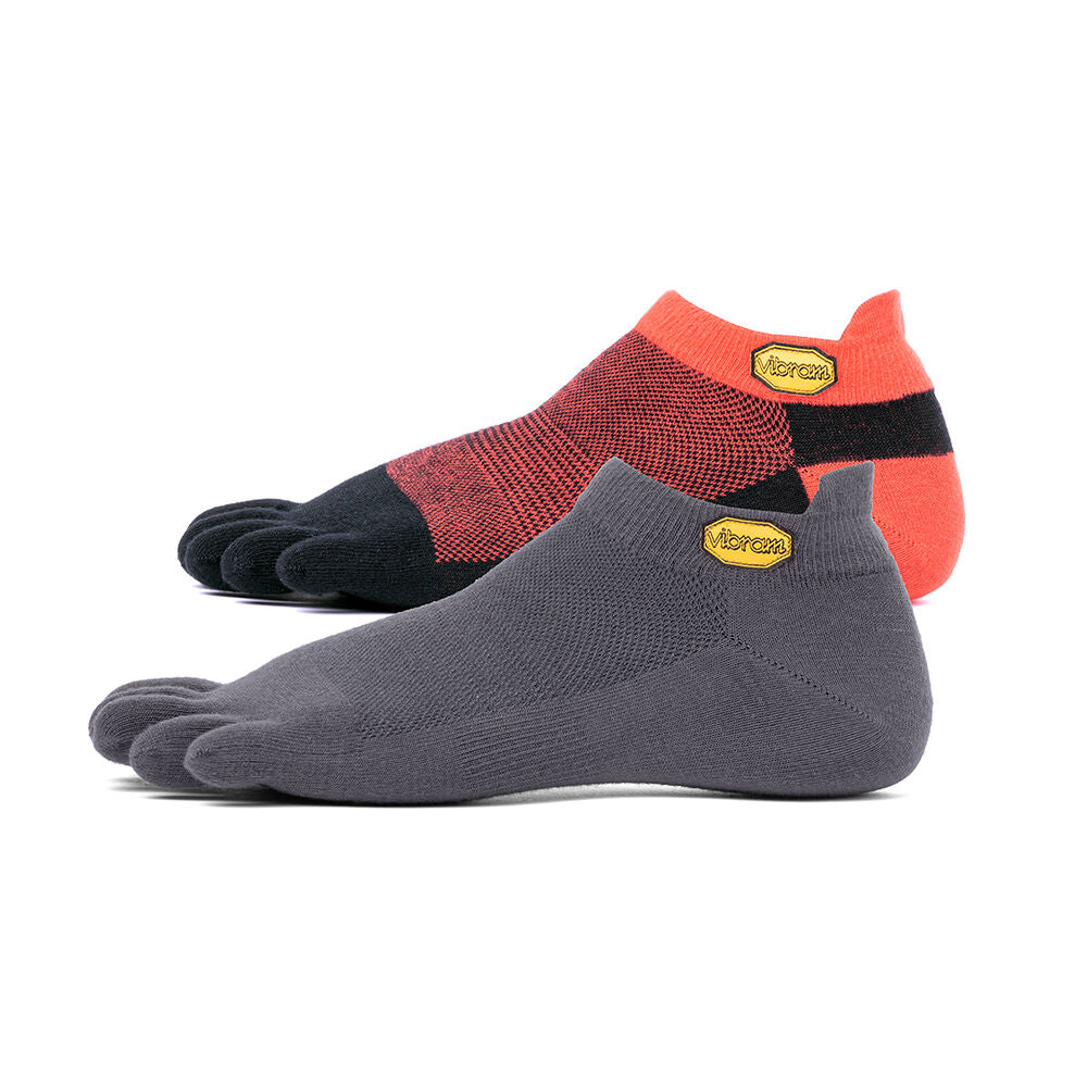 5Toe Sock No Show 2 Pack in Dark Grey/Red Black