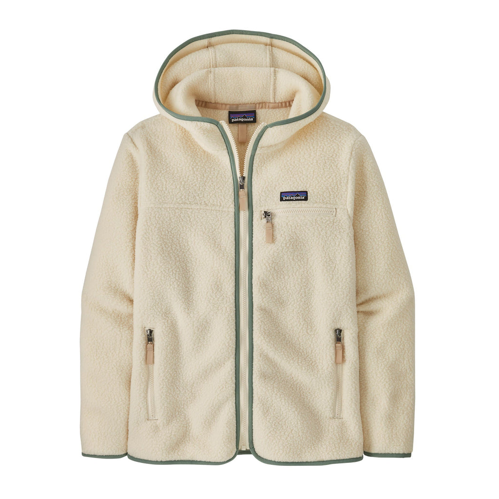 Women's Retro Pile Fleece Hoody in Natural w/ Ellwood Green