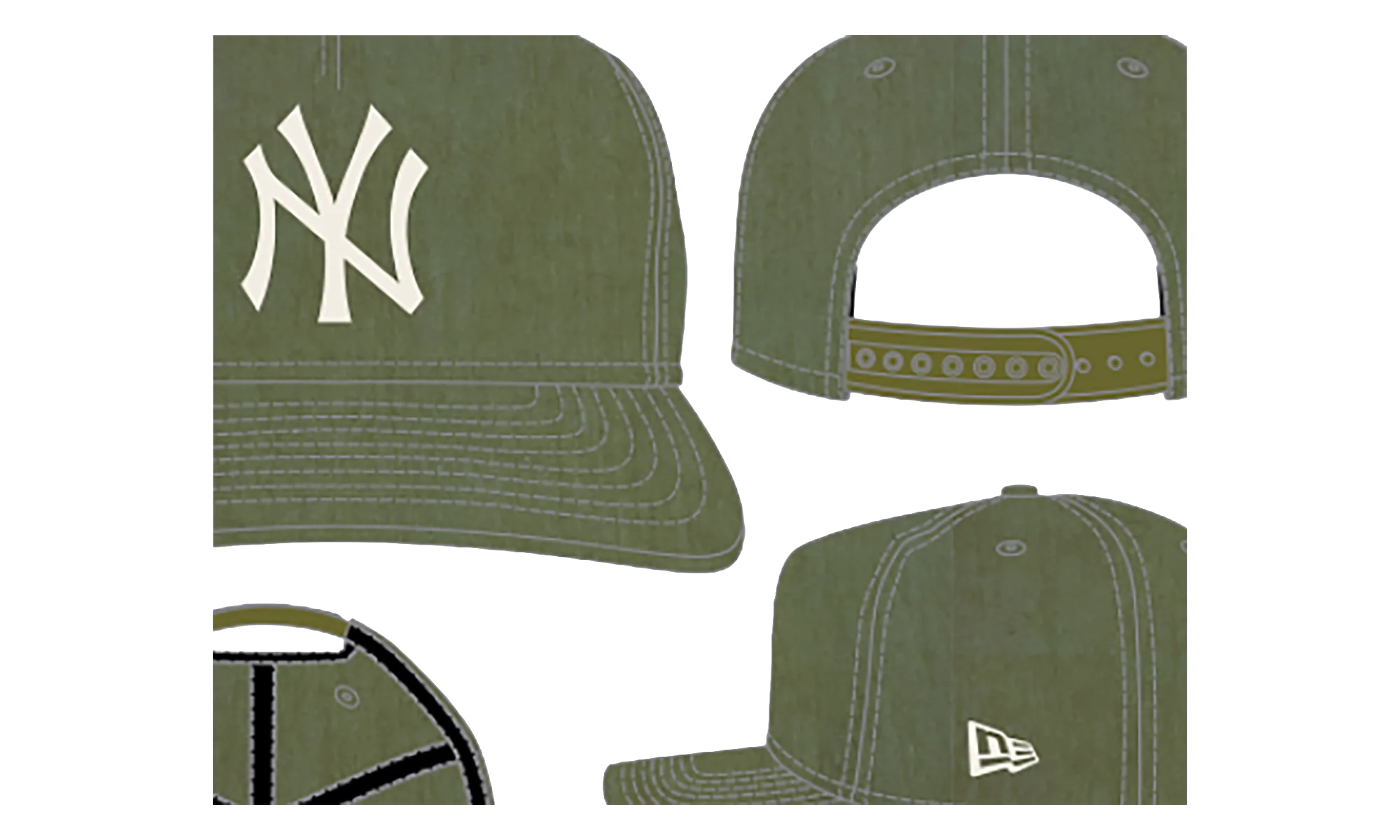 19TWENTY New York Yankees Snapback Hat "Olive Nylon" NE324