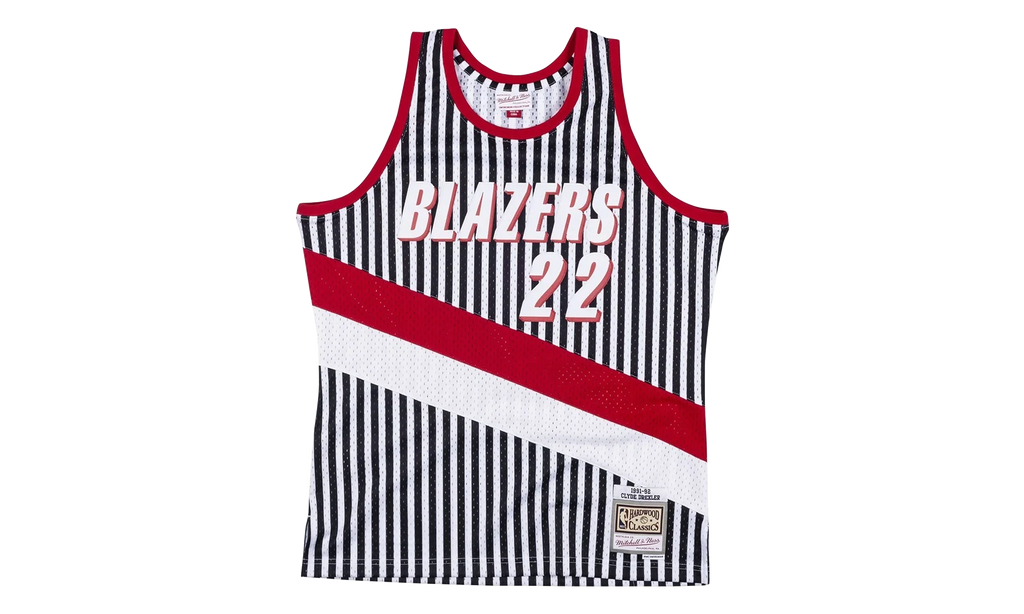 NBA Clyde Drexler Striped Swingman Jersey "1991 Portland Trail Blazers" SMJYBW19047 PTBPTBK91CDR