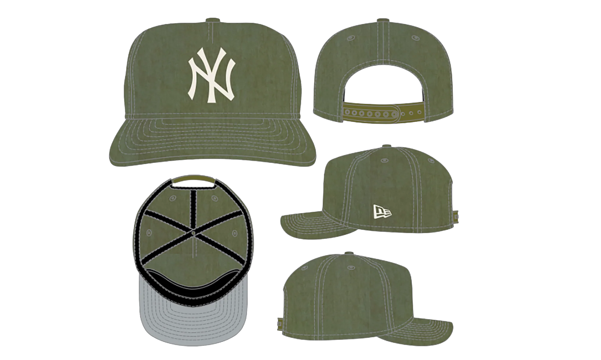 19TWENTY New York Yankees Snapback Hat "Olive Nylon" NE324
