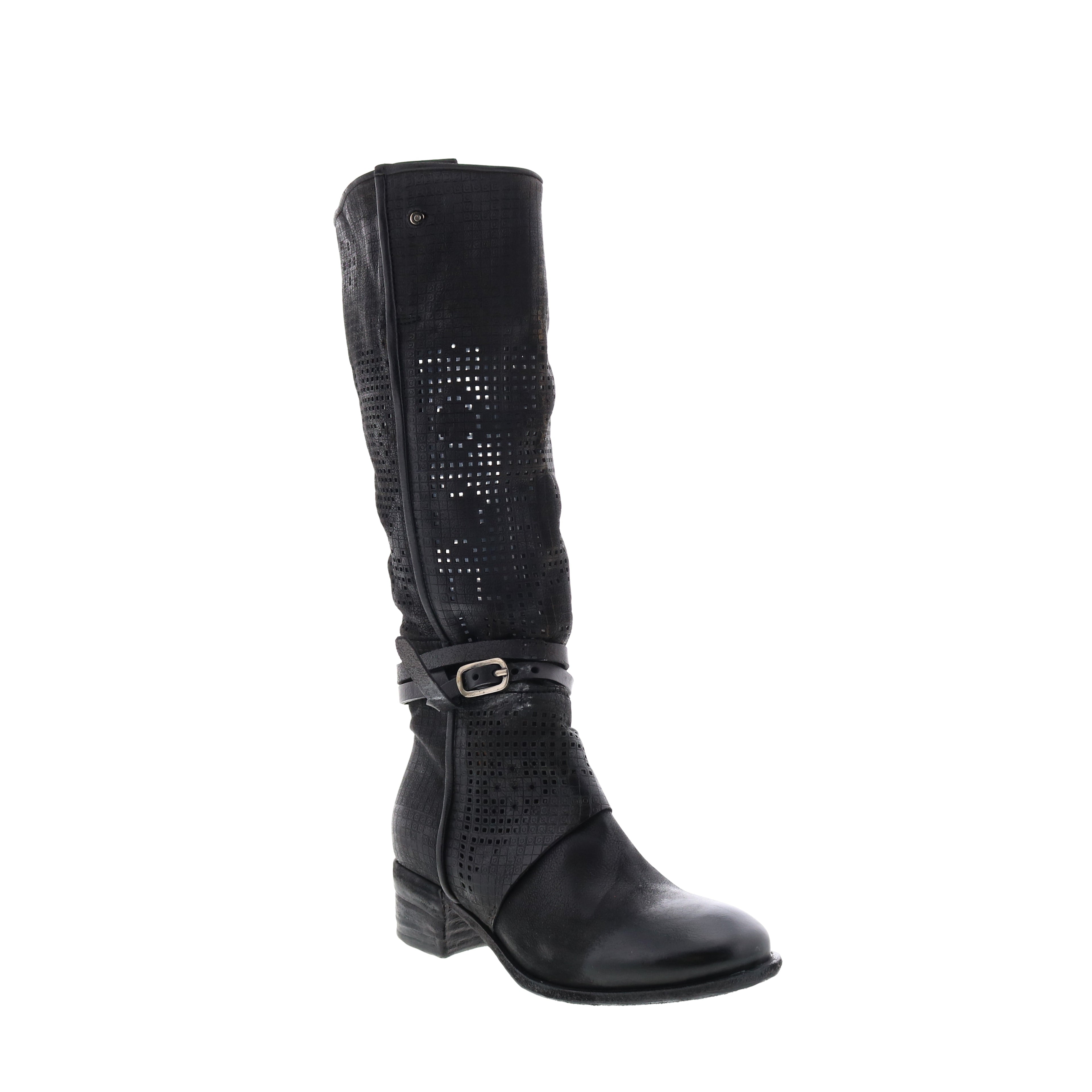 Gene A40313-101 Womens Black Leather Hook & Loop Knee High Boots
