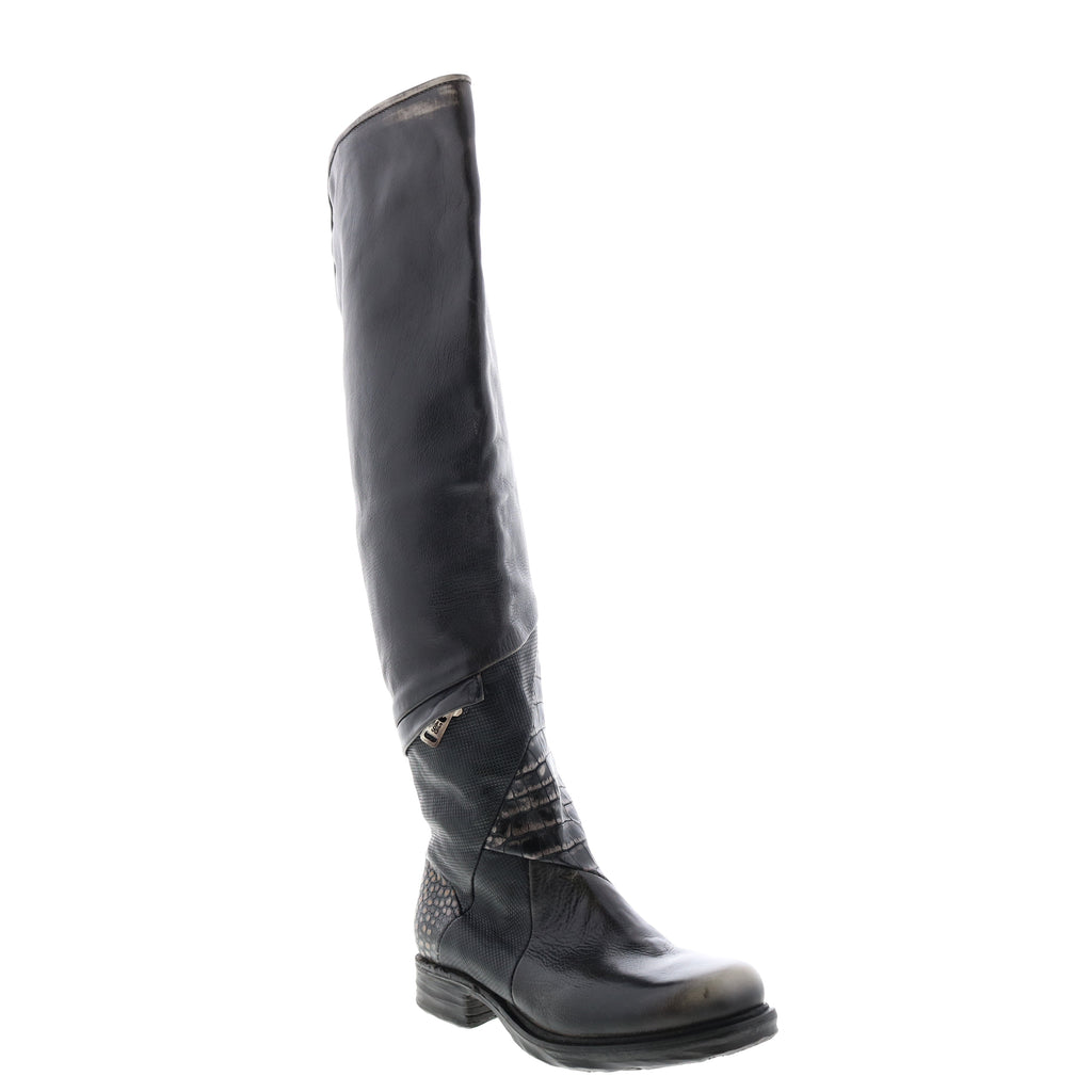 Sonny A50310-203 Womens Black Leather Zipper Knee High Boots