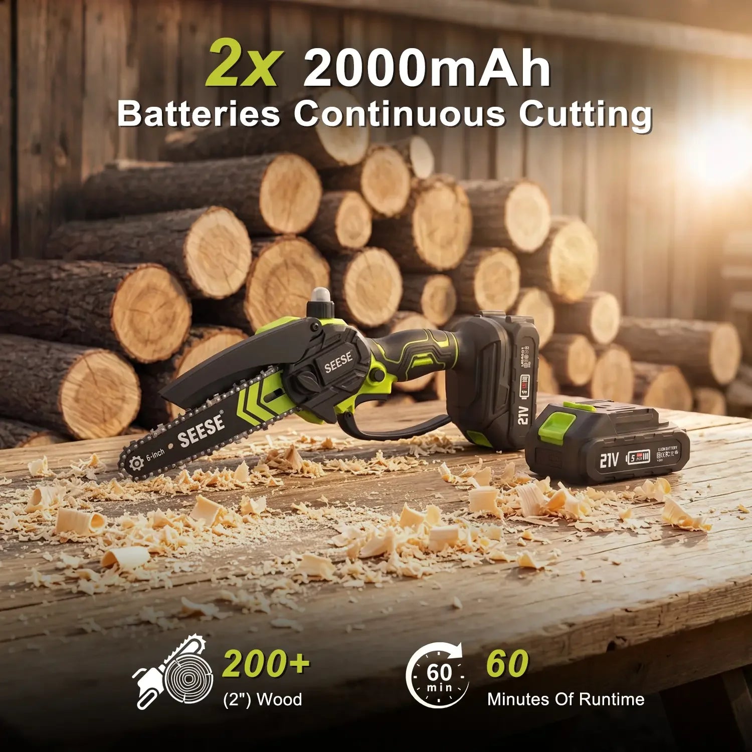 6-Inch Brushless Mini Chainsaw Cordless with Auto Oiling & 2000mAh Battery