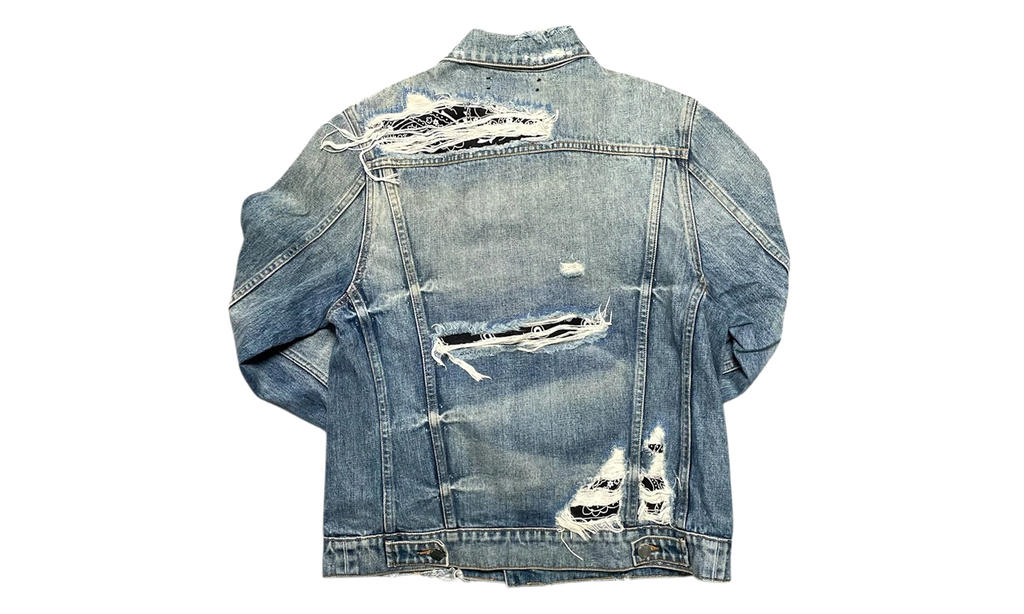 Bandana Distressed Denim Jacket "Indigo Black" ABBDJB