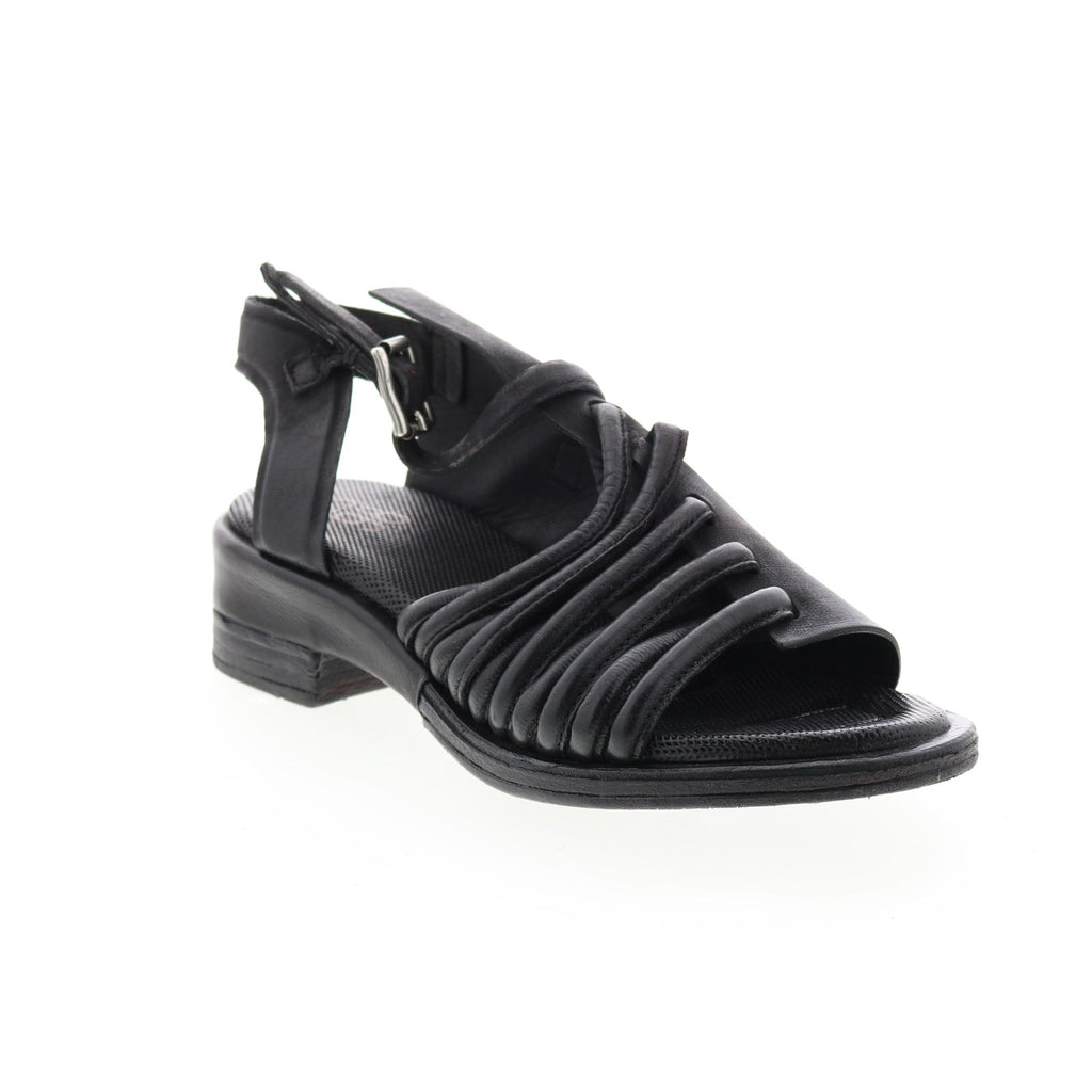 Simmy A70002-101 Womens Black Leather Hook & Loop Strap Heels Shoes
