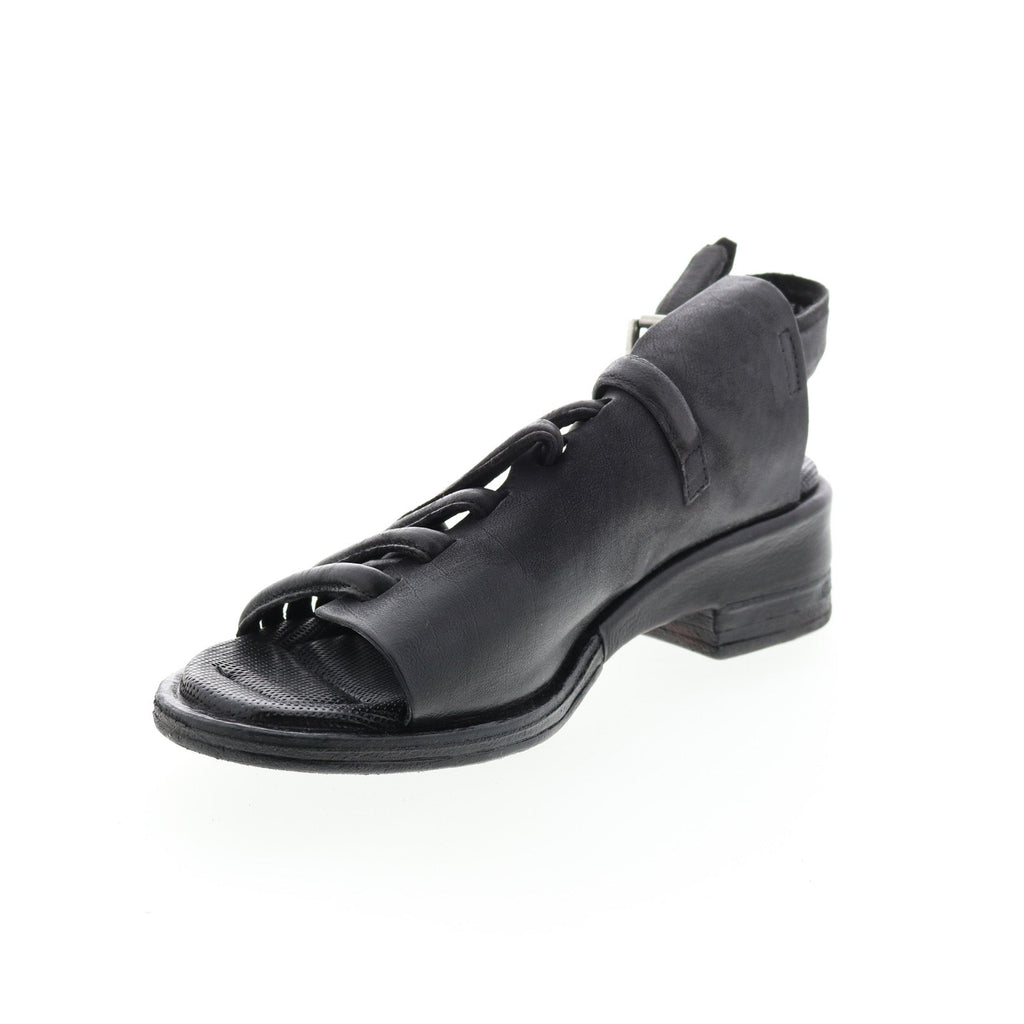 Simmy A70002-101 Womens Black Leather Hook & Loop Strap Heels Shoes