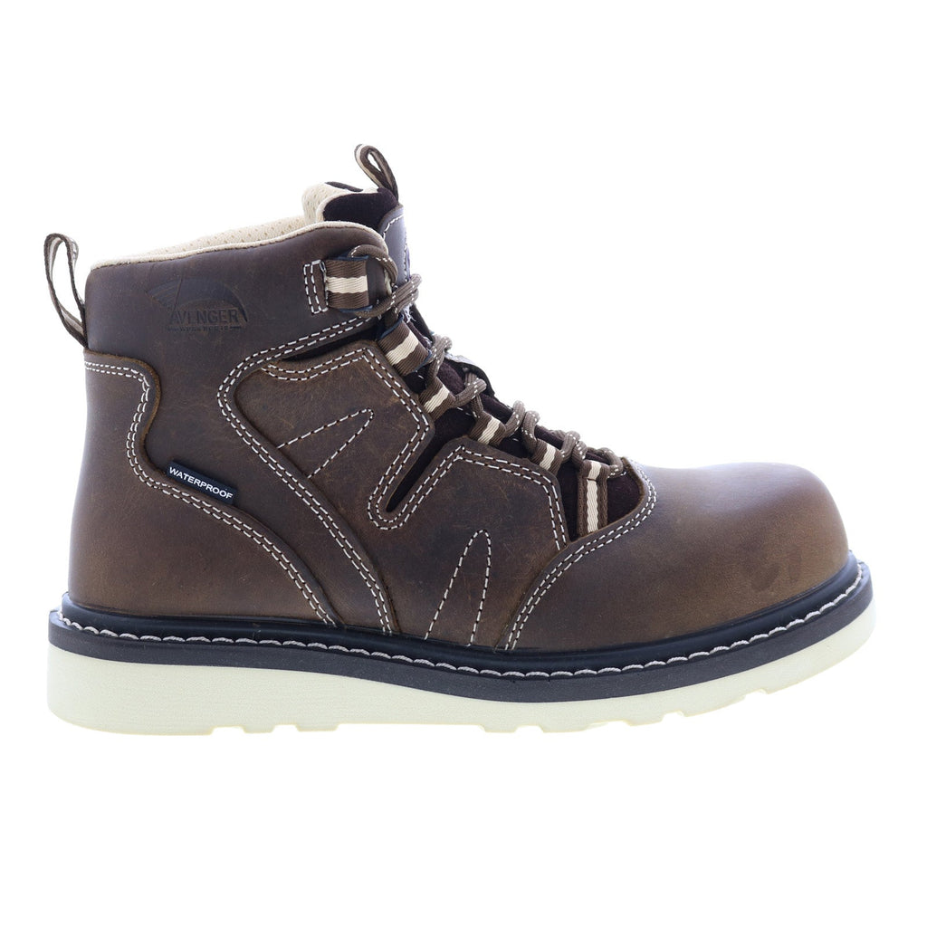 Avenger Wedge Carbon Toe Electric Hazard Waterproof 6" Womens Brown Work Boots