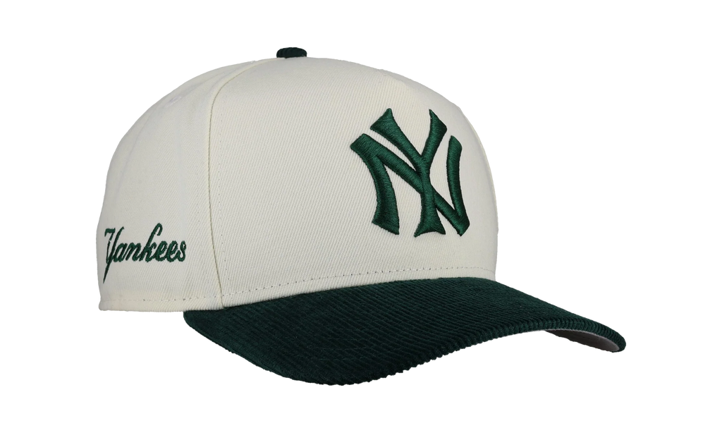 9FIFTY New York Yankees A Frame Snapback Hat "Off White / Green - Corduroy Visor" NE287