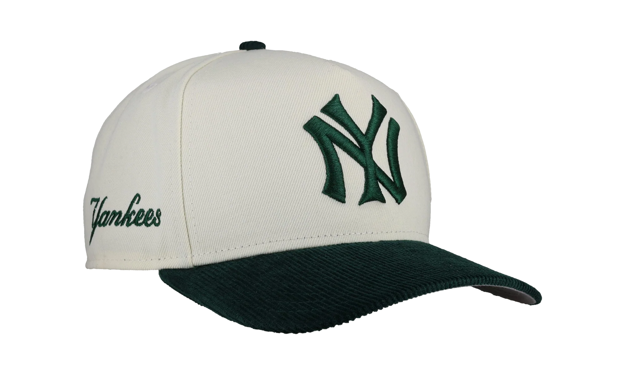 9FIFTY New York Yankees A Frame Snapback Hat "Off White / Green - Corduroy Visor" NE287