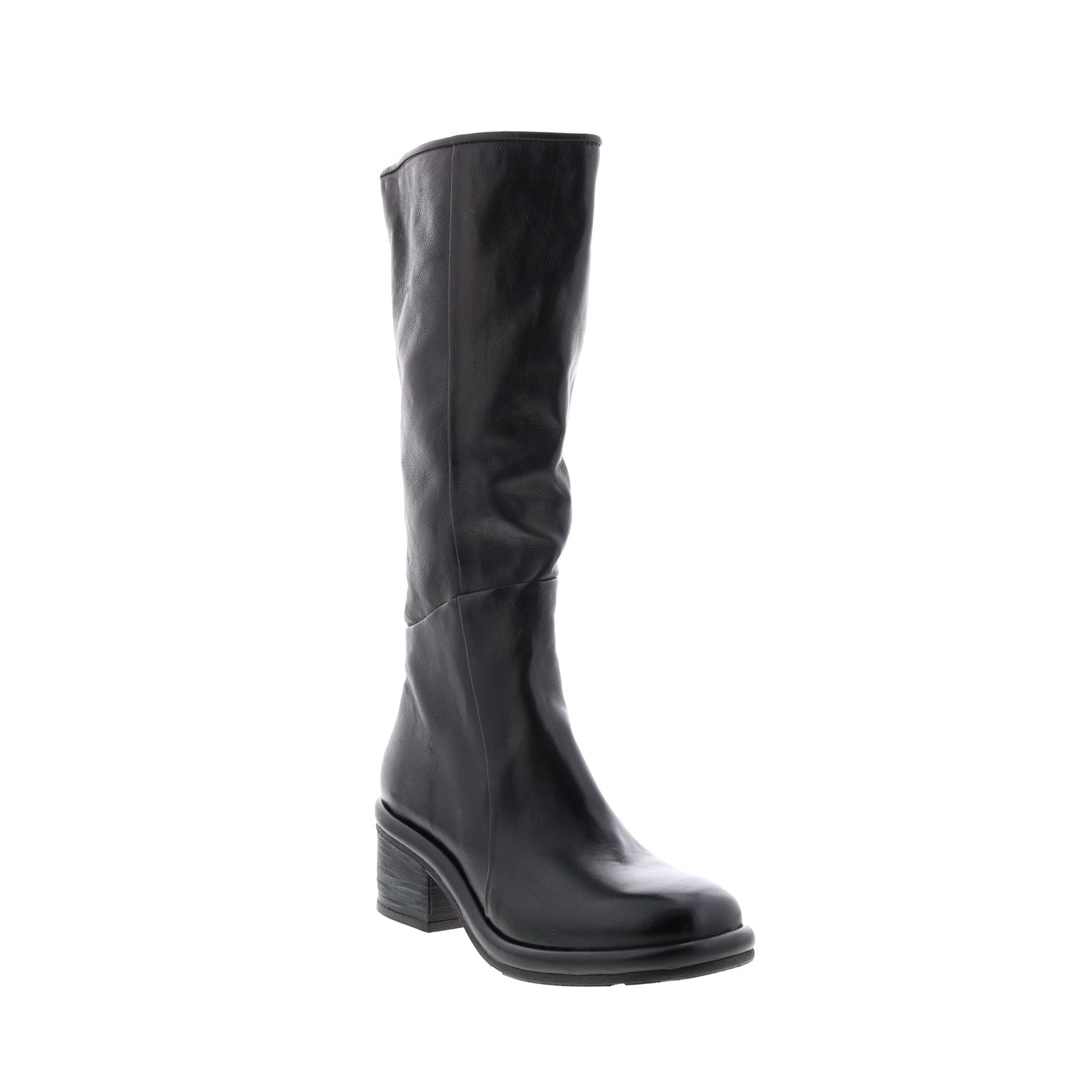 Lynton A95305-101 Womens Black Leather Zipper Knee High Boots