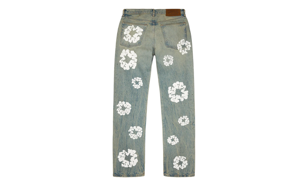 Straight Cotton Wreath Denim Pant Dirty Wash "Blue" DT600