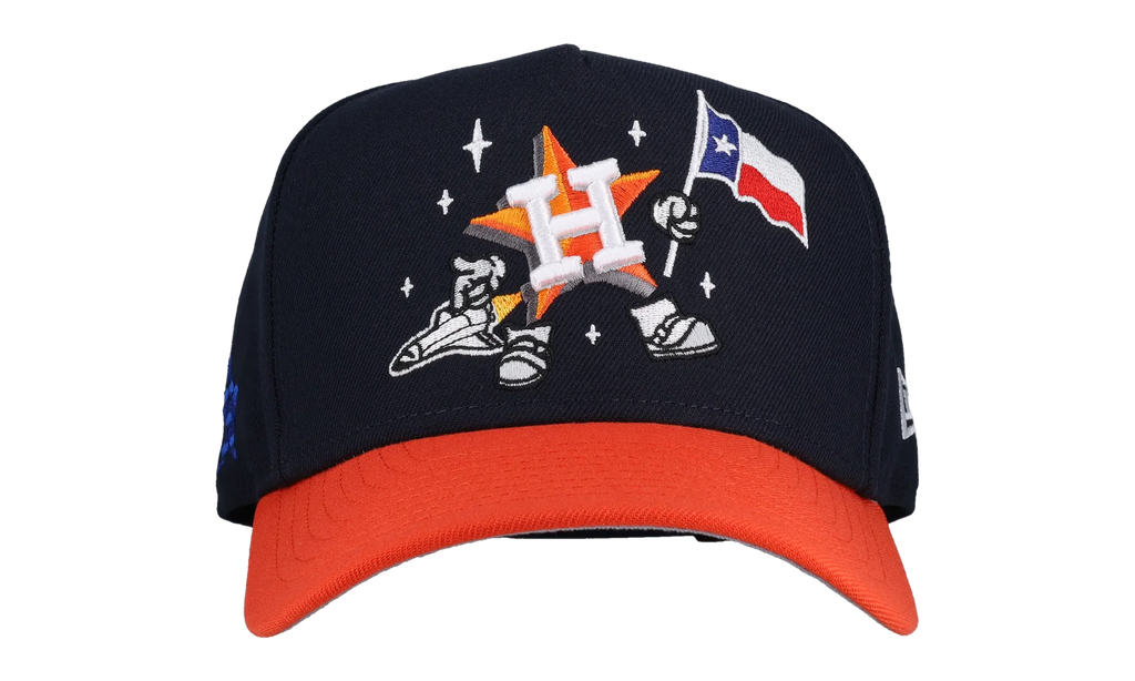 9FIFTY Houston Astros Cartoon A Frame Snapback Hat "Navy / Orange" NE133