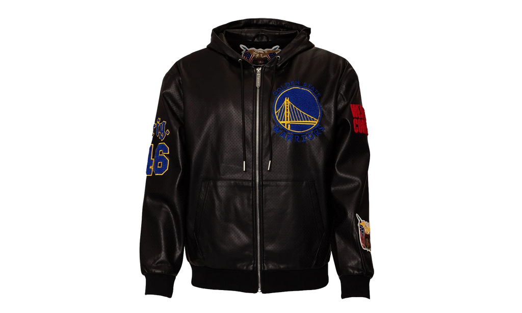 Lightweight Vegan Zip-Up Hooded Jacket "Golden State Warriors 1946" NBA 147BLKDE WAR