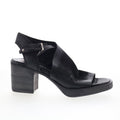 Aston Womens Black Leather Hook & Loop Heeled Sandals Shoes