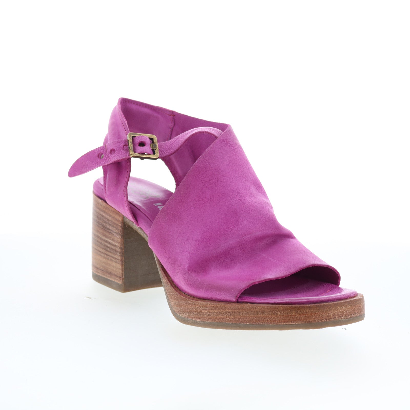 Aston Womens Purple Leather Hook & Loop Heeled Sandals Shoes