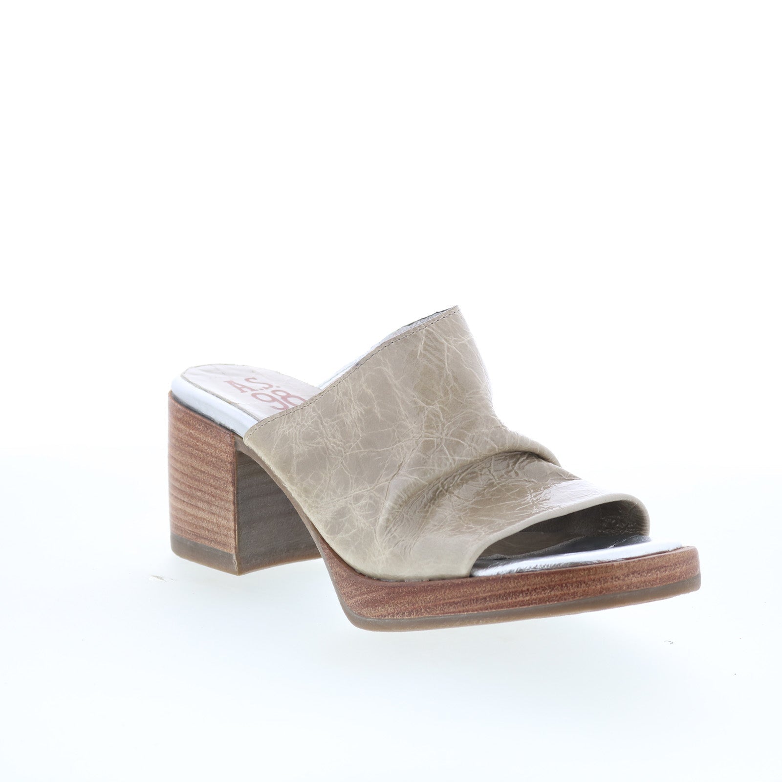 Audien Womens Beige Leather Slip On Heeled Sandals Shoes
