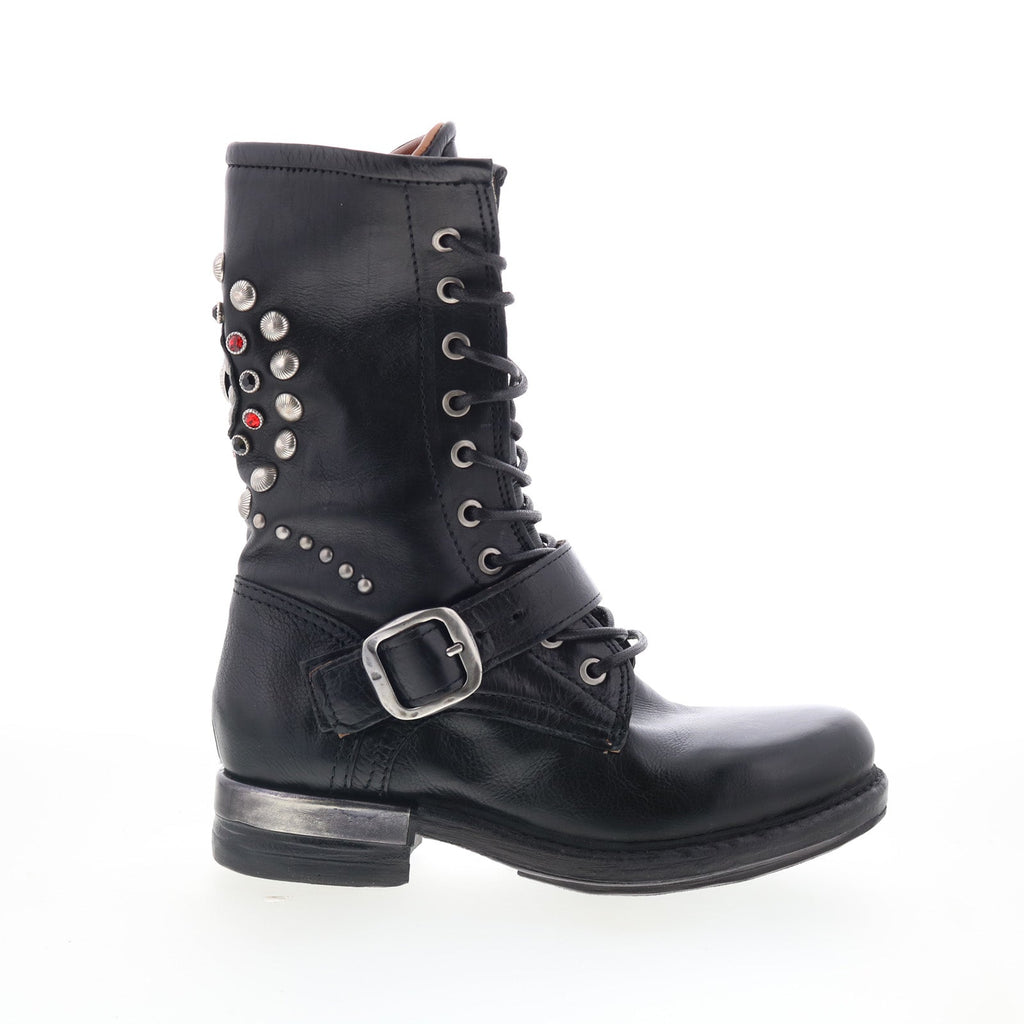 Austin Womens Black Leather Lace Up Casual Dress Boots