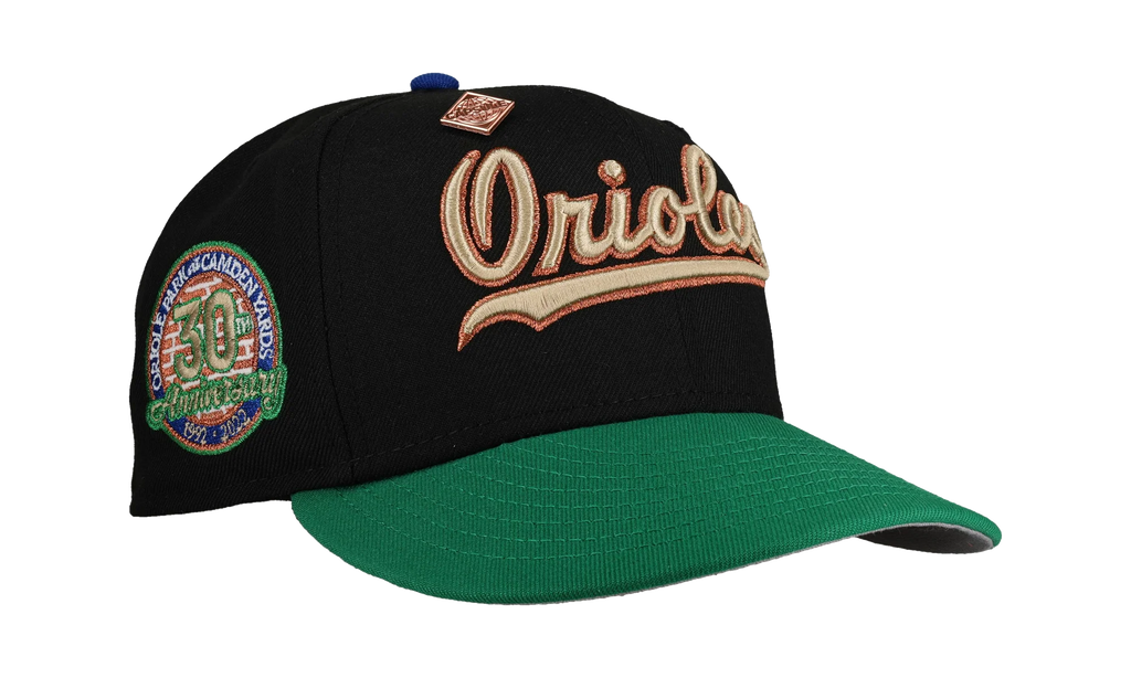 59FIFTY Baltimore Orioles 30th Anniversary Fitted Hat "Black / Green Metallic Script" NE430