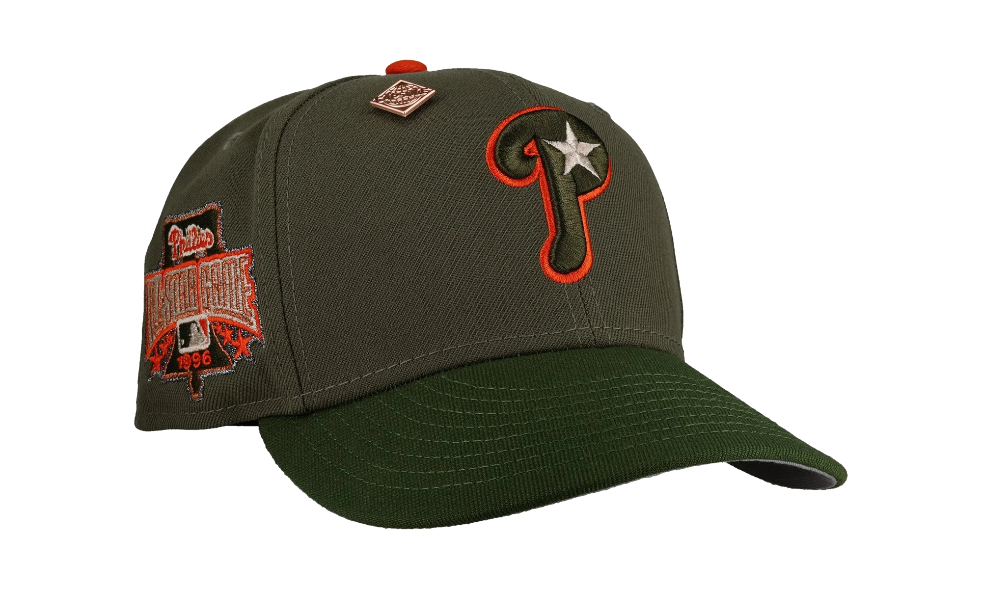 59FIFTY Philadelphia Phillies 1996 All Star Game Fitted Hat "Olive / Orange" NE349