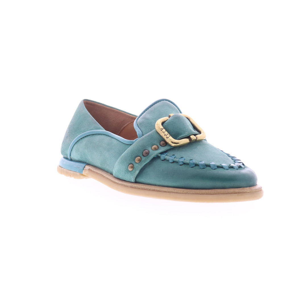 Tayte Womens Green Leather Hook & Loop Loafer Flats Shoes
